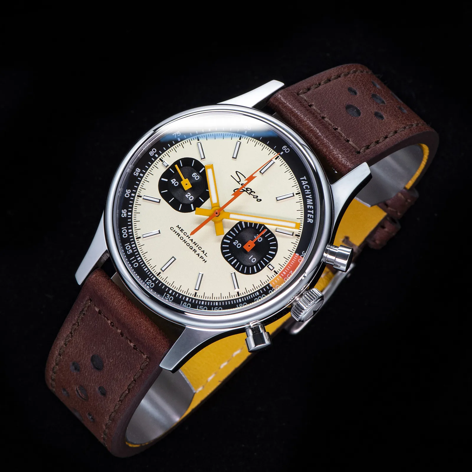 Men Chronograph Watch Mechanical Wristwatches with Seagull ST19 Swanneck Movement Pilot Sapphire Crystal Racing