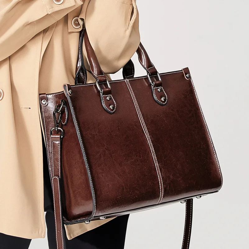 Women Handbag Cross Body Shoulder Tote Bag Genuine Leather Shopping Fashion Office Female Real Cowhide Messenger Top Handle Bags