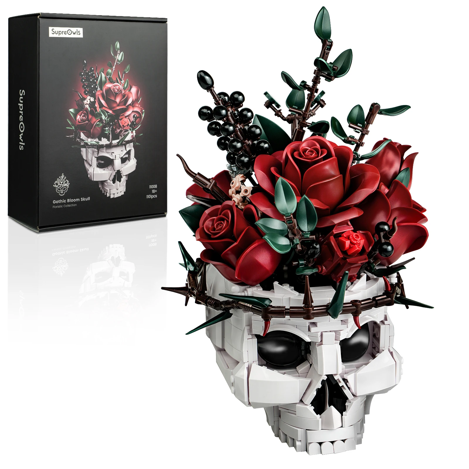 Skull Roses Bouquet Building Set Skeleton Flowers Plant Pot Blocks Horror Gothic Home Decor Bricks Toys for Adult Halloween Gift