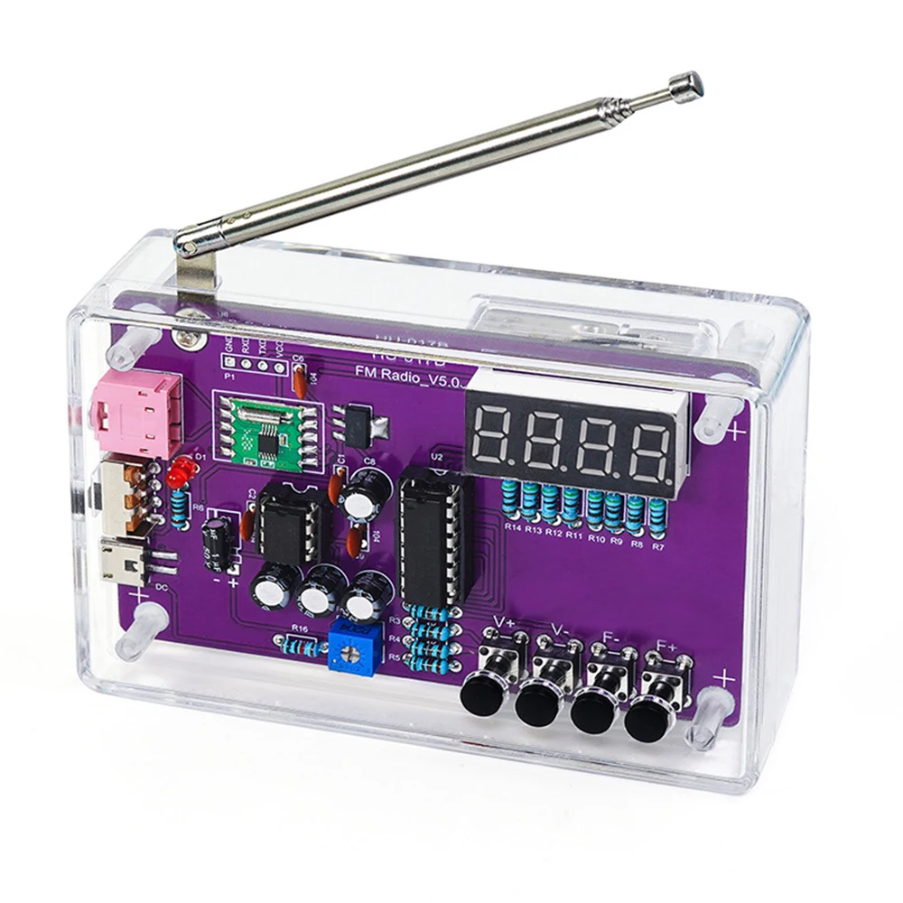 DIY FM Radio Electronic Kit Adjustable Frequency 87-108MHz Digital Display Soldering Project Practice Solder RDA5807S