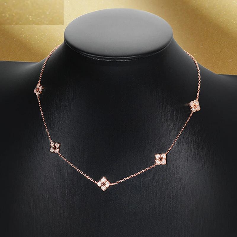18k Plated Flower Moissanite Choker Necklace for Women Girls Neck Chain Sparkling 925 Sterling Silver Jewelry Pendant