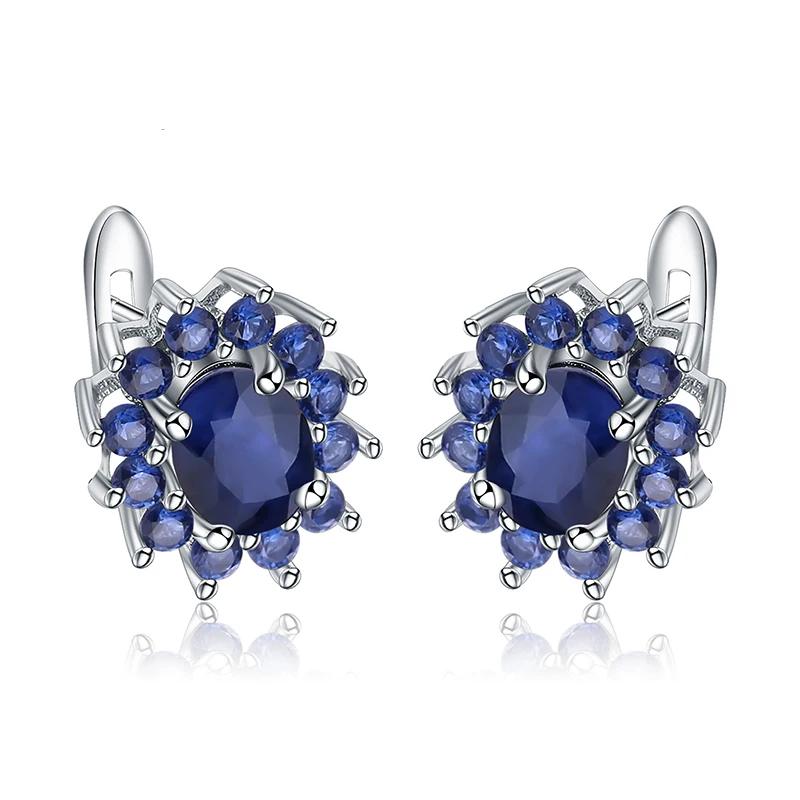 Gem’s Ballet 1.89Ct Natural Blue Sapphire Earrings 925 Sterling Silver Gemstones Vintage Stud Earrings For Women Fine Jewelry