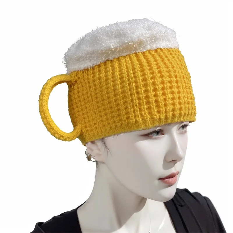 3D Beer Cup Hats Beanie Party Unisex Hairline Cap Beer Lovers Ear Warmers for Women Men New Year Presents Valentine’s Fun Gift