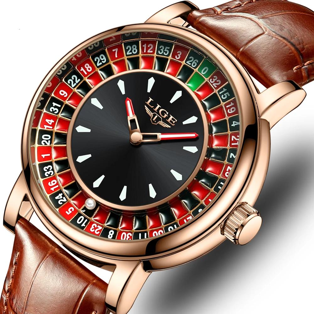 Men’s Leather Watch with Rotating Dial Design